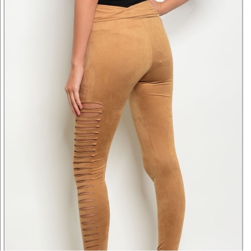 Seamless Tan Soft Slashed Suede Leggings